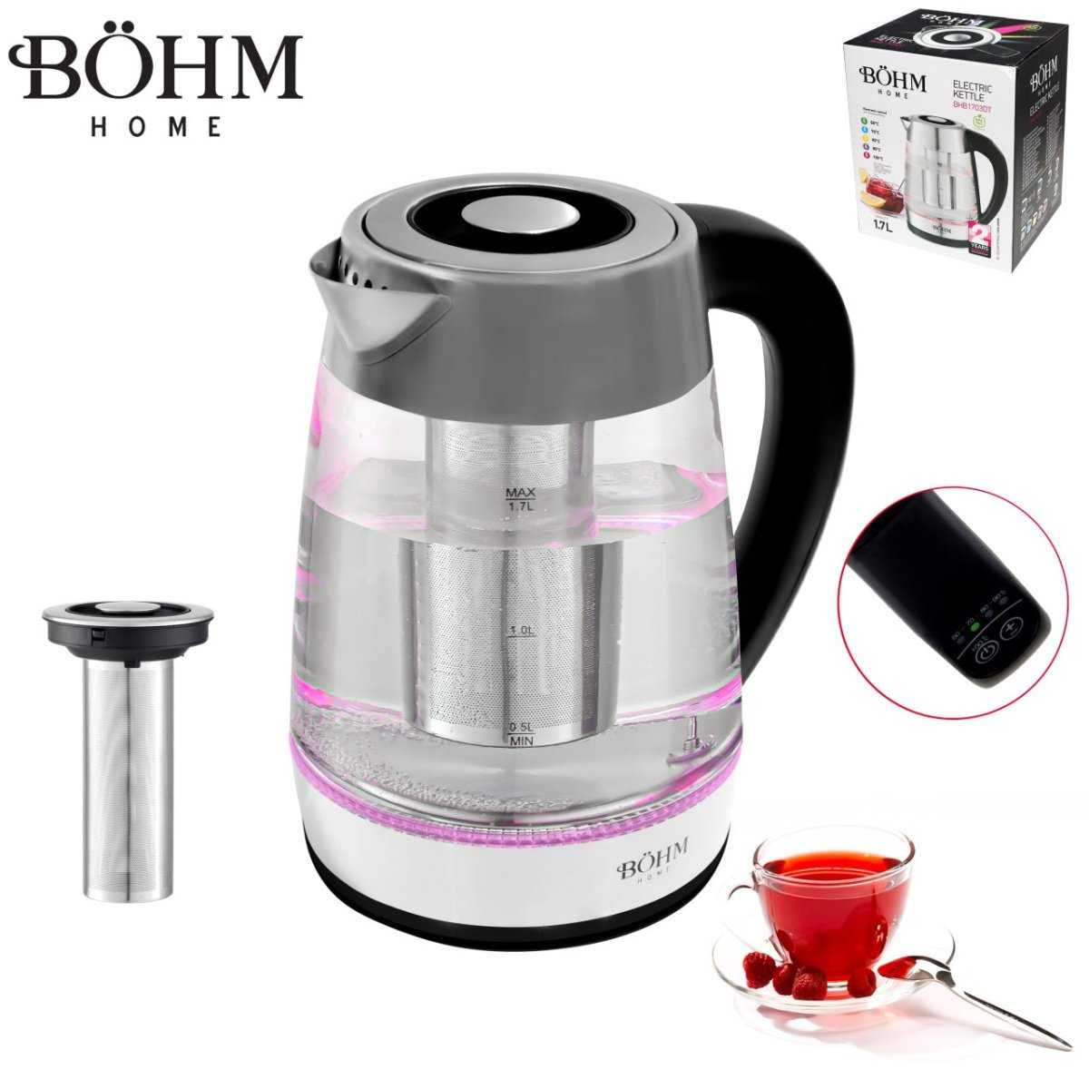 Böhm BHB1703DT – Edelstahl - Wasserkocher mit Temperaturanzeige, 1,7 L, 2200 W - MN HOMETECH - Wasserkocher - 