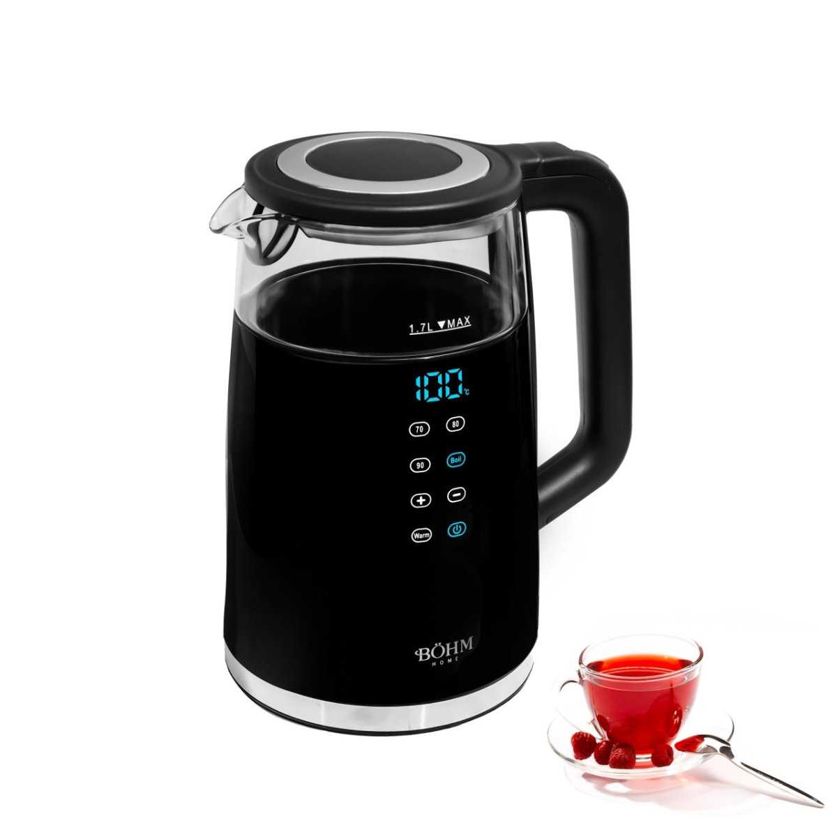 Böhm BHB8717D – Glas - Wasserkocher mit LED - Beleuchtung, 1,7 L, 2200 W - MN HOMETECH - Wasserkocher - 