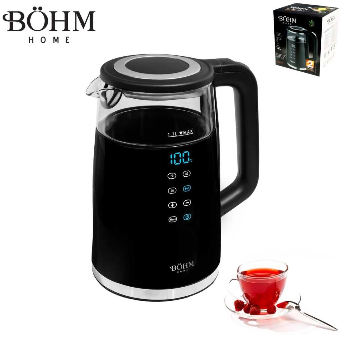 Böhm BHB8717D – Glas - Wasserkocher mit LED - Beleuchtung, 1,7 L, 2200 W - MN HOMETECH - Wasserkocher - 