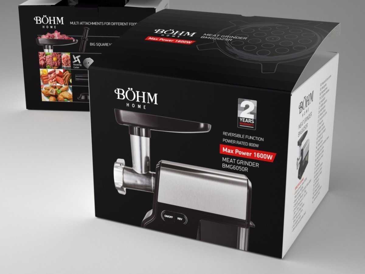 Böhm BMG6050R – Elektrischer Fleischwolf, 500–1600 W, 1,7 kg/min, 3 Siebe, Wurst - & Kebbe - Aufsätze - MN HOMETECH - Elektrische Fleischwolfmaschine - 