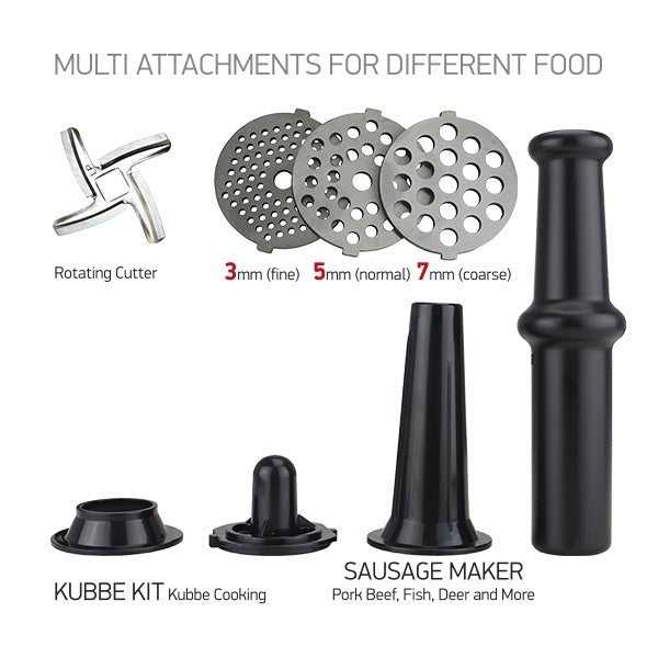 Böhm BMG6050R – Elektrischer Fleischwolf, 500–1600 W, 1,7 kg/min, 3 Siebe, Wurst - & Kebbe - Aufsätze - MN HOMETECH - Elektrische Fleischwolfmaschine - 