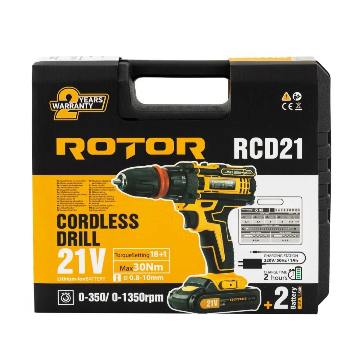 ROTOR RCD21 – Akku - Bohrschrauber 21 V / 1350 U/min · inkl. Bits & Zubehör · kabellos - MN HOMETECH - Akku - Bohrschrauber - 