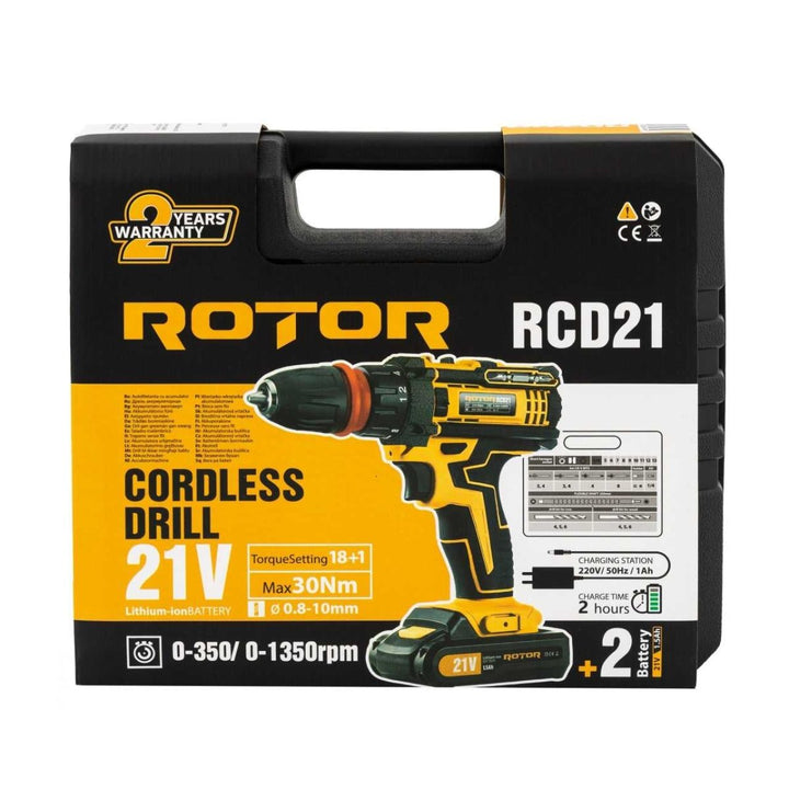 ROTOR RCD21 – Akku - Bohrschrauber 21 V / 1350 U/min · inkl. Bits & Zubehör · kabellos - MN HOMETECH - Akku - Bohrschrauber - 