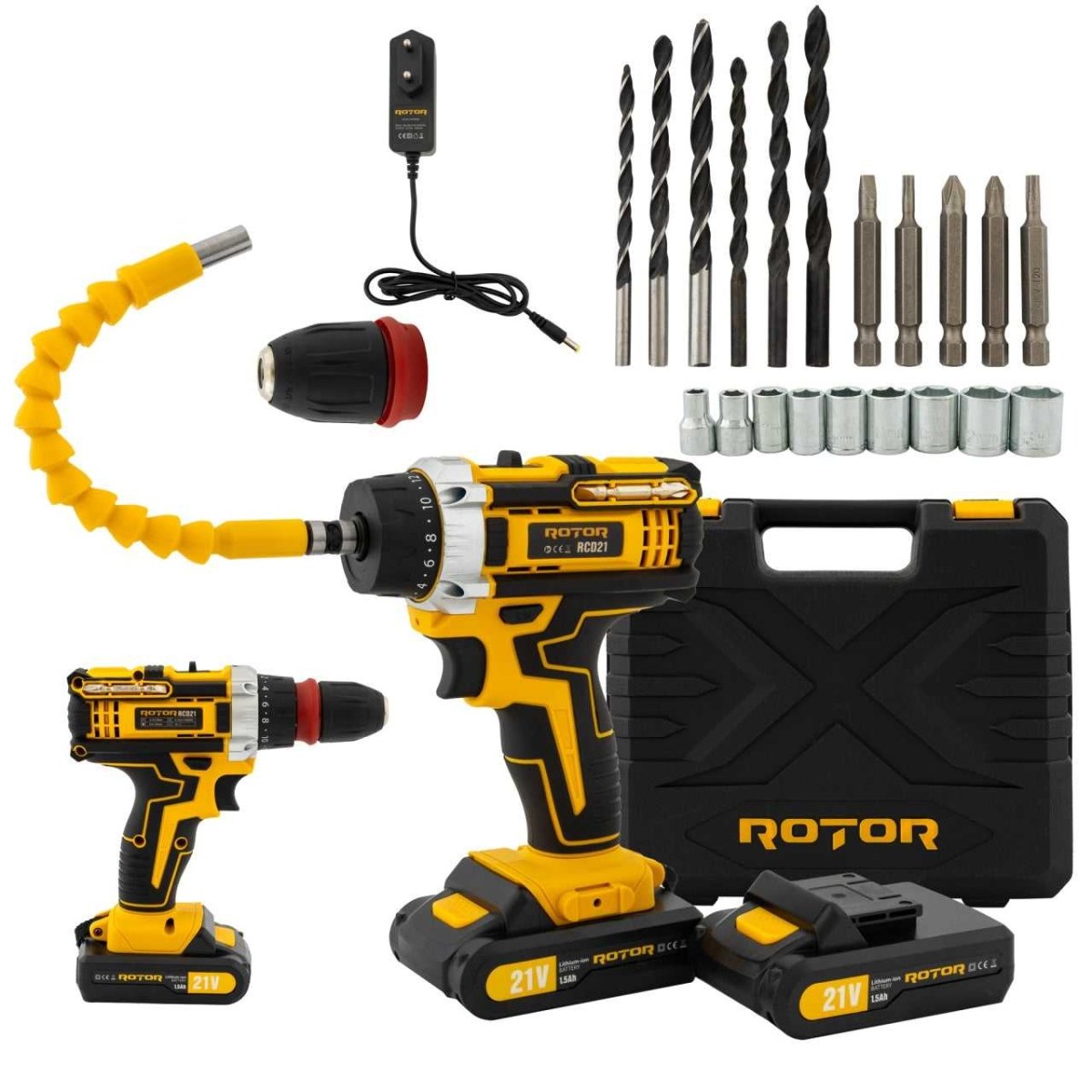 ROTOR RCD21 – Akku - Bohrschrauber 21 V / 1350 U/min · inkl. Bits & Zubehör · kabellos - MN HOMETECH - Akku - Bohrschrauber - 