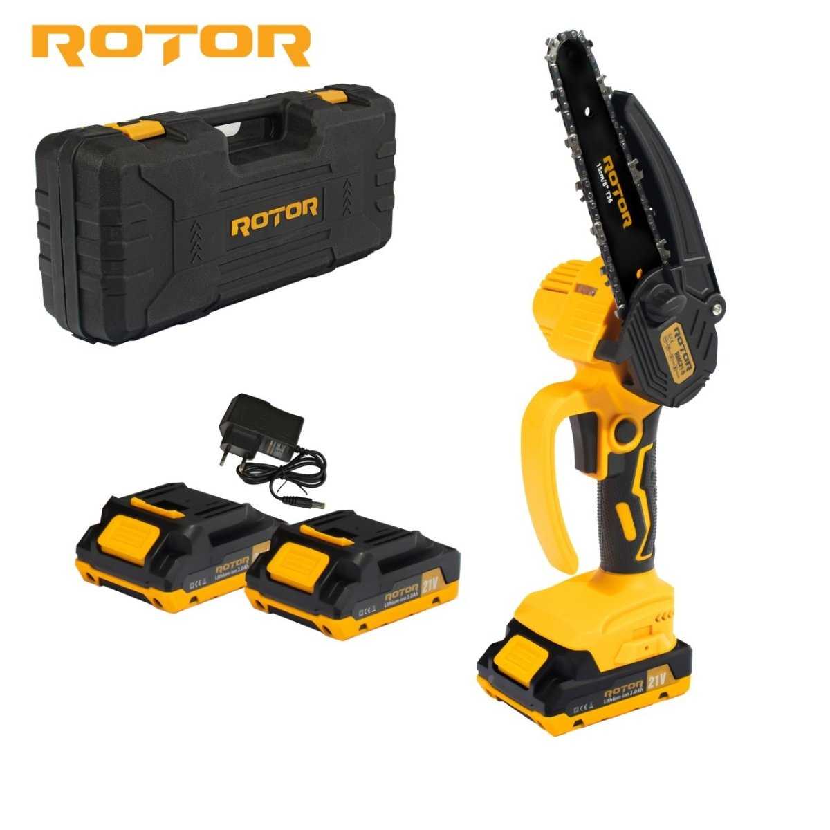 ROTOR RMC21 - 6 Akkukettensäge 21V – 6" Kette, 12 m/s, 2 Ah Akku – Kompakt & Stark - MN HOMETECH - Handsäge - 